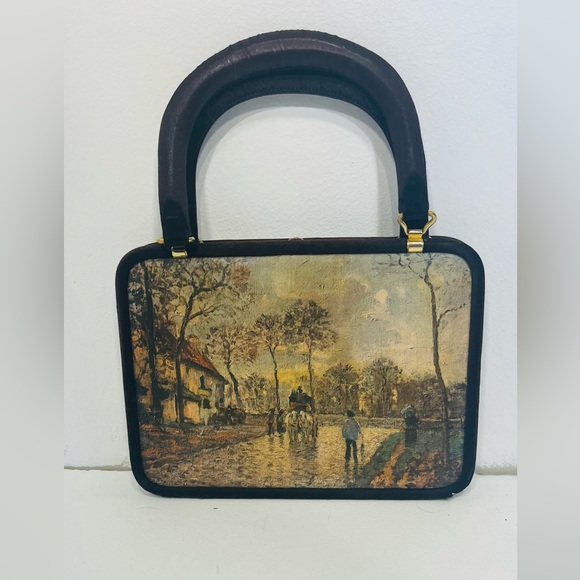 Tano Handbags - Vintage 1960s Tano Italy satin handle bag impressionist art sectional